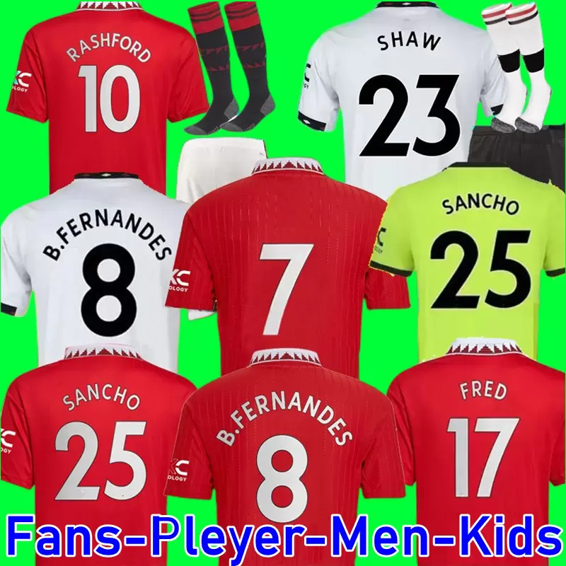 

SANCHO Soccer Jerseys 22 23 Fans Player Version MANS UTDS MARTIAL MANCHESTERS B.FERNANDES Customize Martinez SHAW ERIKSEN 2022 2023 Football Shirt Men Kids Kit Set, 22/23 home kids