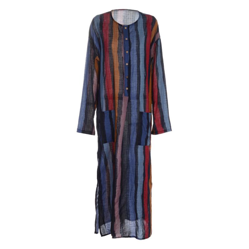 

Ethnic Clothing Douhoow Men's Muslim Striped Robes Summer Round Neck Single-Breasted Long Sleeve Jubba Thobe Kaftan Gown For MenEthnic