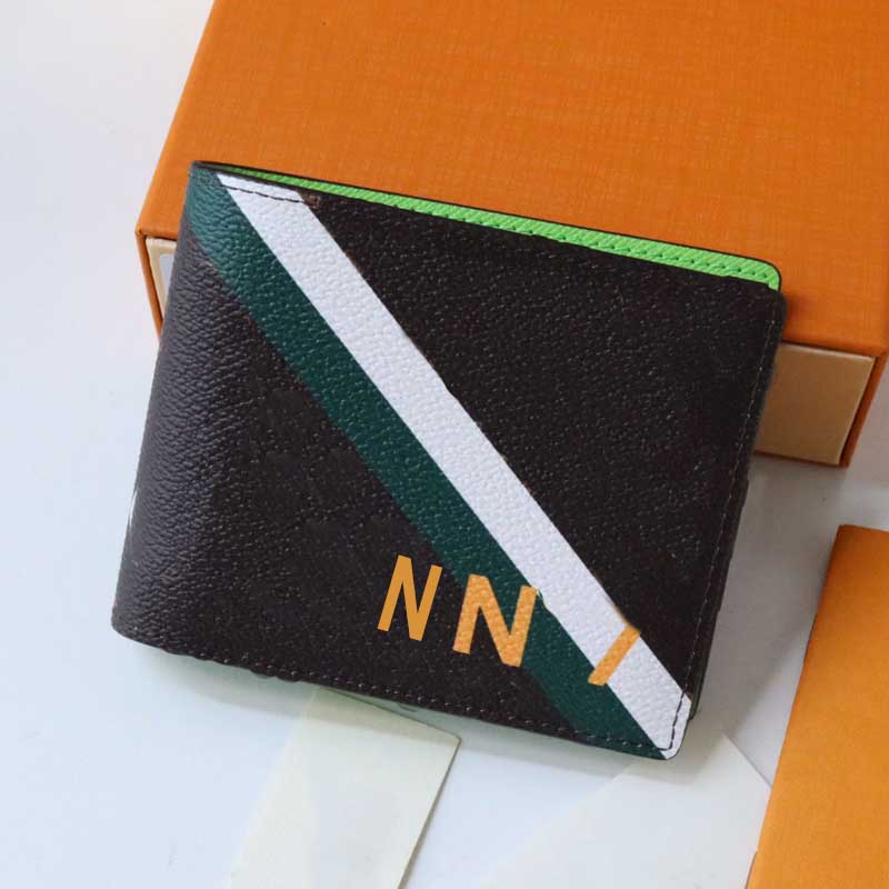 

2022 New men Designer wallets 5A Top quality N7 wallet Fashion Genuine Leather for man Fold Card Holder canvas multiple women coin pouch with box, Brown