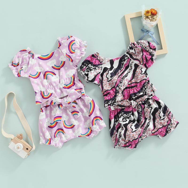 

Clothing Sets Fashion Toddler Girls Summer Rainbow Clouds / Abstract Graffiti Print Short Sleeve Tops Shorts OutfitClothing