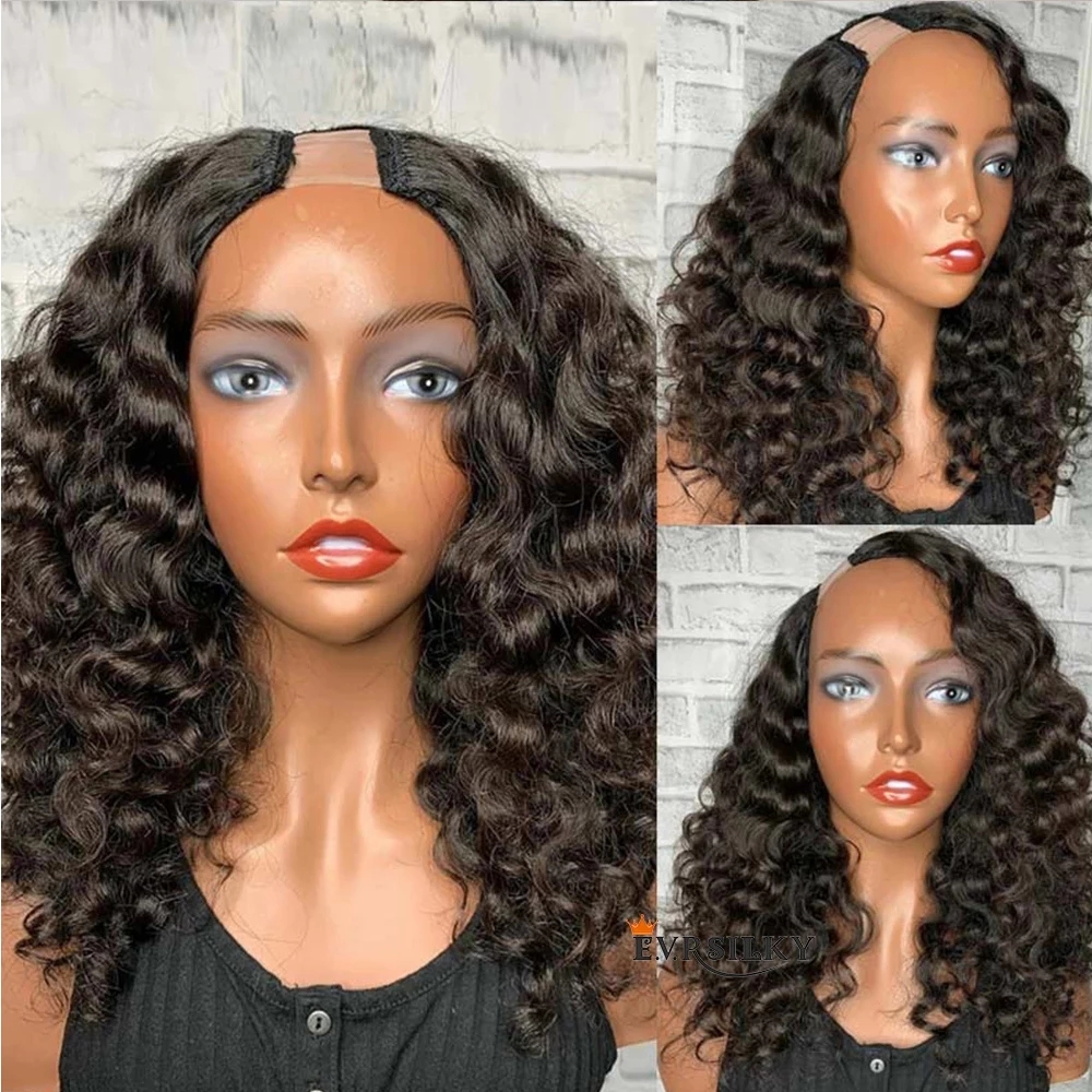 

Kinky Curly V Part Wig Full Heavy Density 100% Human Hair Curlys UPart Wigs For Women With Middle Parts Full End Machine Made Wigss, As picture color