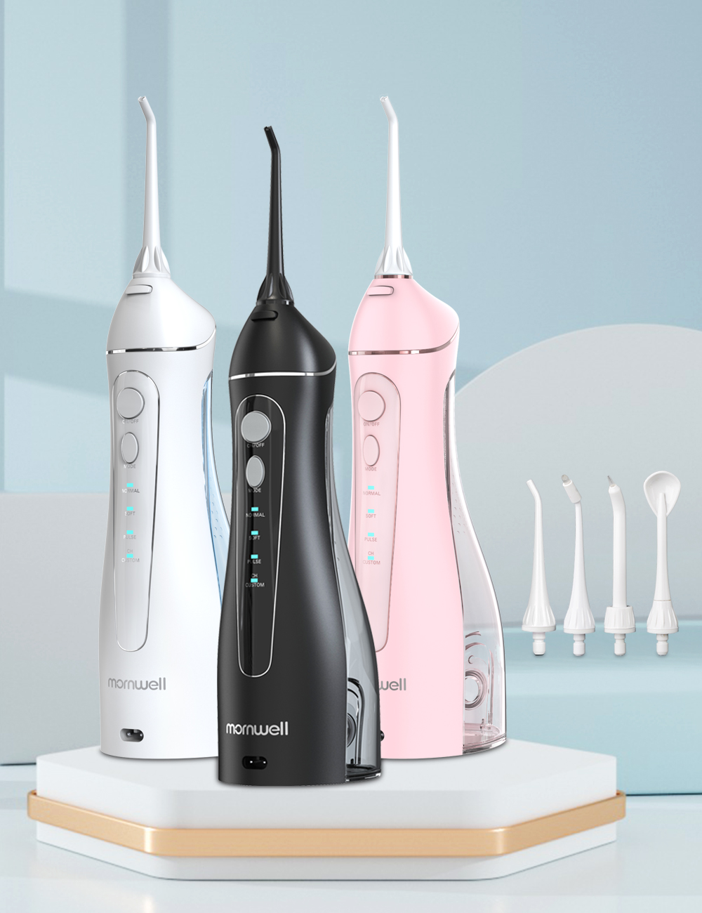 

Mornwell F18 Oral Irrigator Dental Portable Water Flosser Tips USB Rechargeable Water Jet Flosser IPX7 Irrigator for Cleaning Te