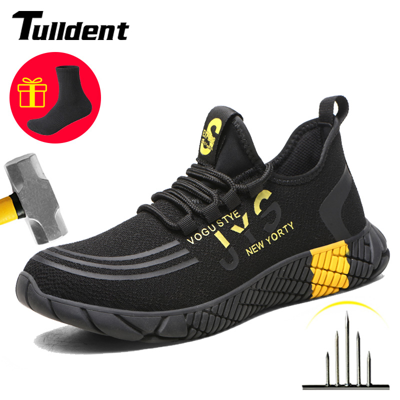

2022 New Breathable Men Safety Shoes Steel Toe Non-Slip Work Boots Indestructible Shoes Puncture-Proof Work Sneakers Men