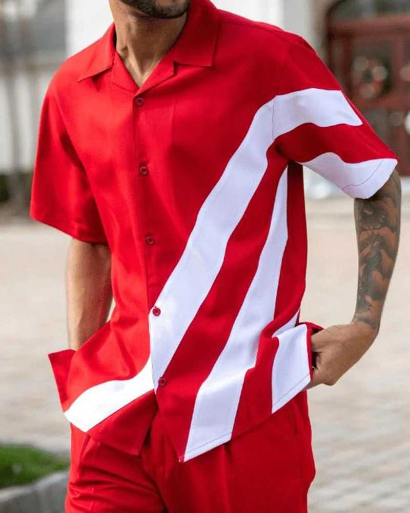 

Men' Tracksuits Summer 2022 Men' Button-Up Shirts Short Sleeves And Pants Sets Casual Activewear Streetwear 2 Piece SetMen, 14