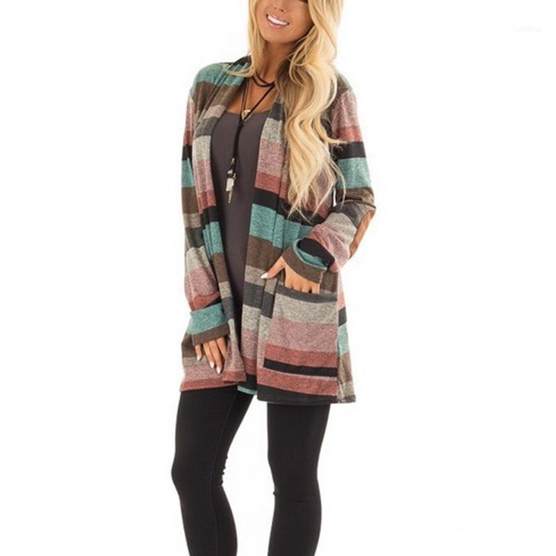 

Women Autumn Cardigan Blouse Striped Pattern Bound Pockets Long Sleeves Female Tops 88 Women' Blouses & Shirts, As pic