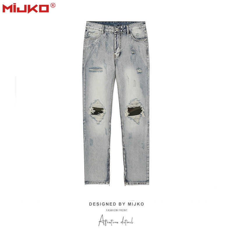 

Men' Jeans Mijko men' wear women' new broken hole spell camouflage pants men' and women' slim fit zipper leg jeans, As shown in figure
