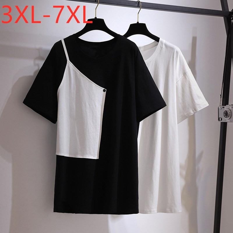 

Women's Plus Size T-Shirt Ladies Summer Tops For Women Large Short Sleeve Loose Patchwork Black Cotton Long 3XL  5XL 6XL 7XLWomen's