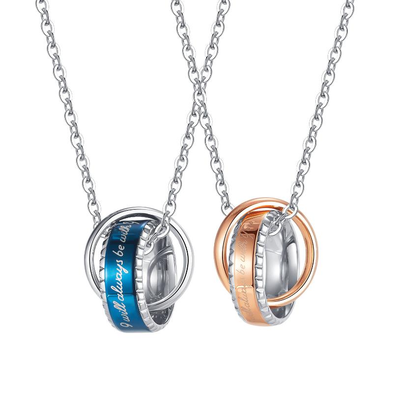 

Chains Fashion Double Ring Stainless Steel Pendant Necklace Female Hip-hop Style Titanium Couple For Men And Women