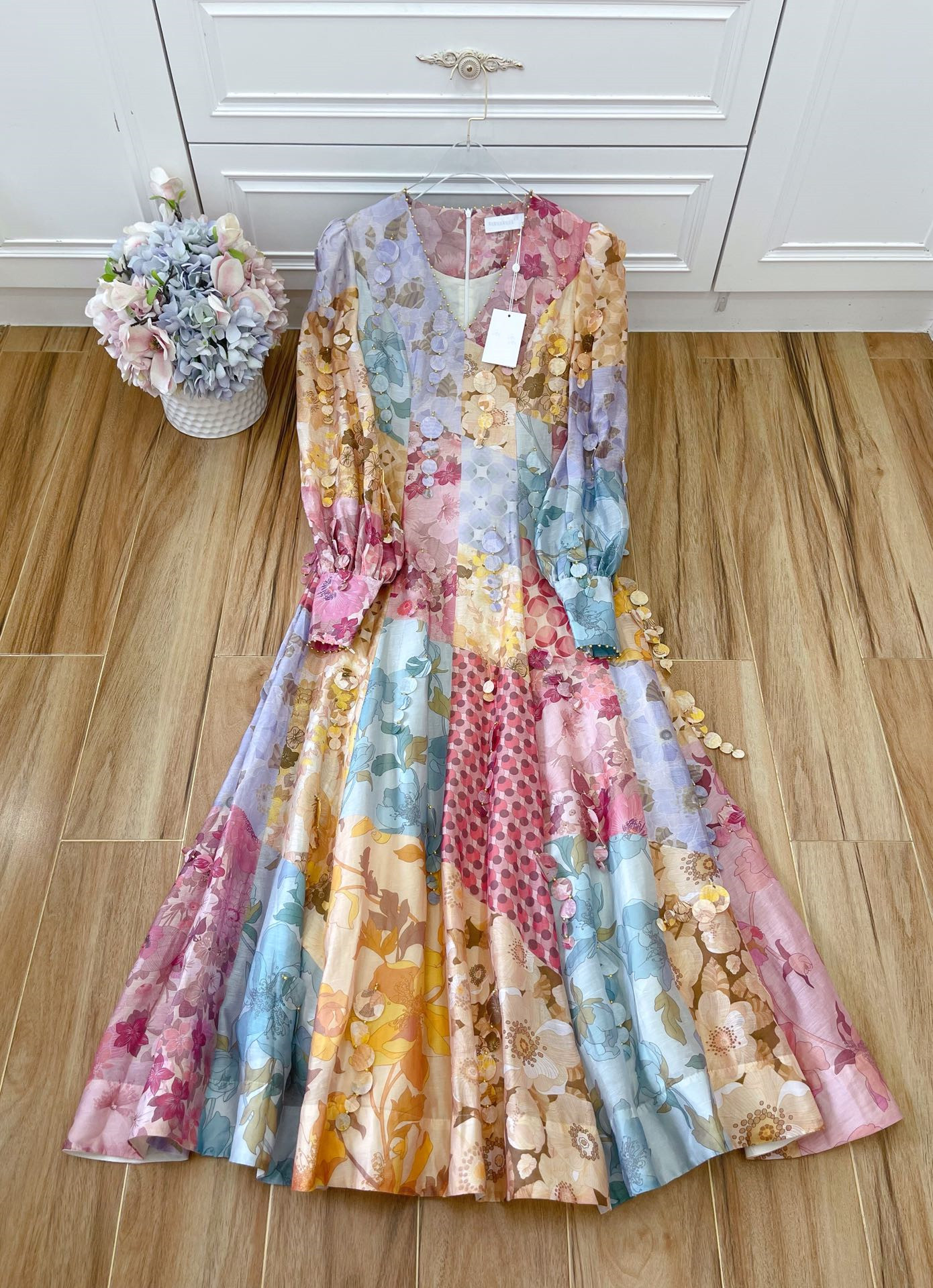 

ZIM printed beaded V-neck dress summer dresses for women 2022 New upscale clothing Valentine's Day Birthday Mother's Day gift Australia famous clothing brand, Multi