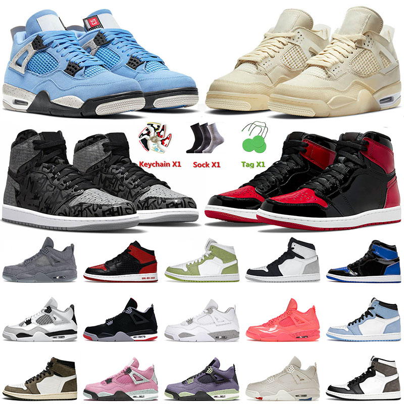 

mens women casual shoes high 1s 4s sneakers Top Jumpman University Pink Off Sail Patent Bred Jorden1s White Black Travis Scotts Men Women Sports Trainers, B9 red thunder 40-47