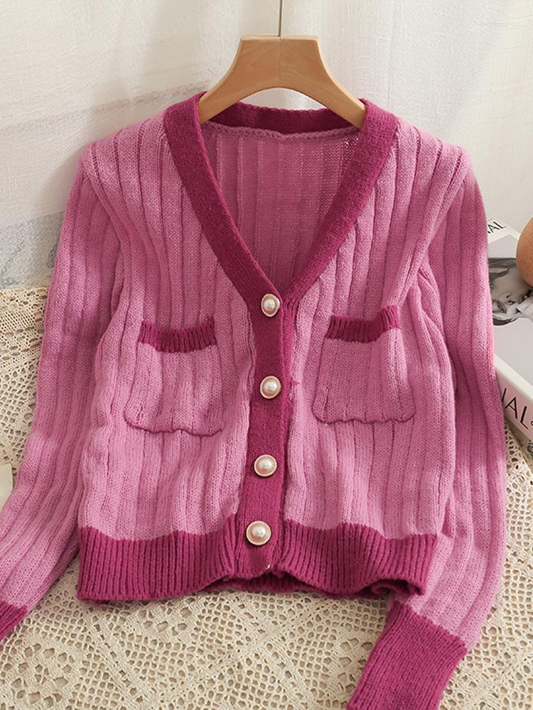 

Women's Knits & Tees YornMona Autumn Cardigans Women Color Stitching Pockets Single-breasted Long Sleeve Slim Cardigan Sweater TopsWomen's T, Beige