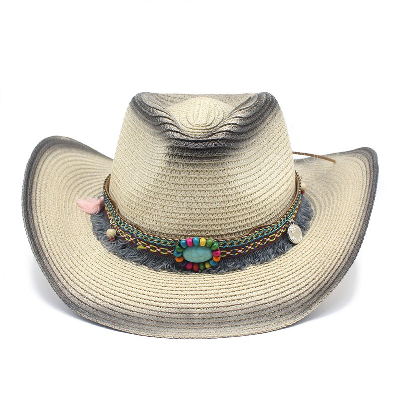 

Summer Sun Cap Tassels Decoration Western Cowboy Hat Outdoor Beach Straw Hat sombreros vaqueros para mujer