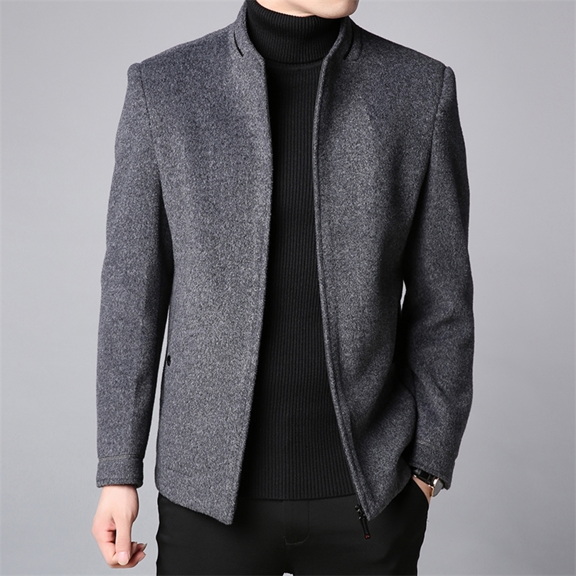 

2019 Winter New Fashion Brand Coat Men Slim Fit Wool Peacoat Warm Jackets Wool Blends Overcoat Designer Casual Mens Clothes CJ191212, Coffee
