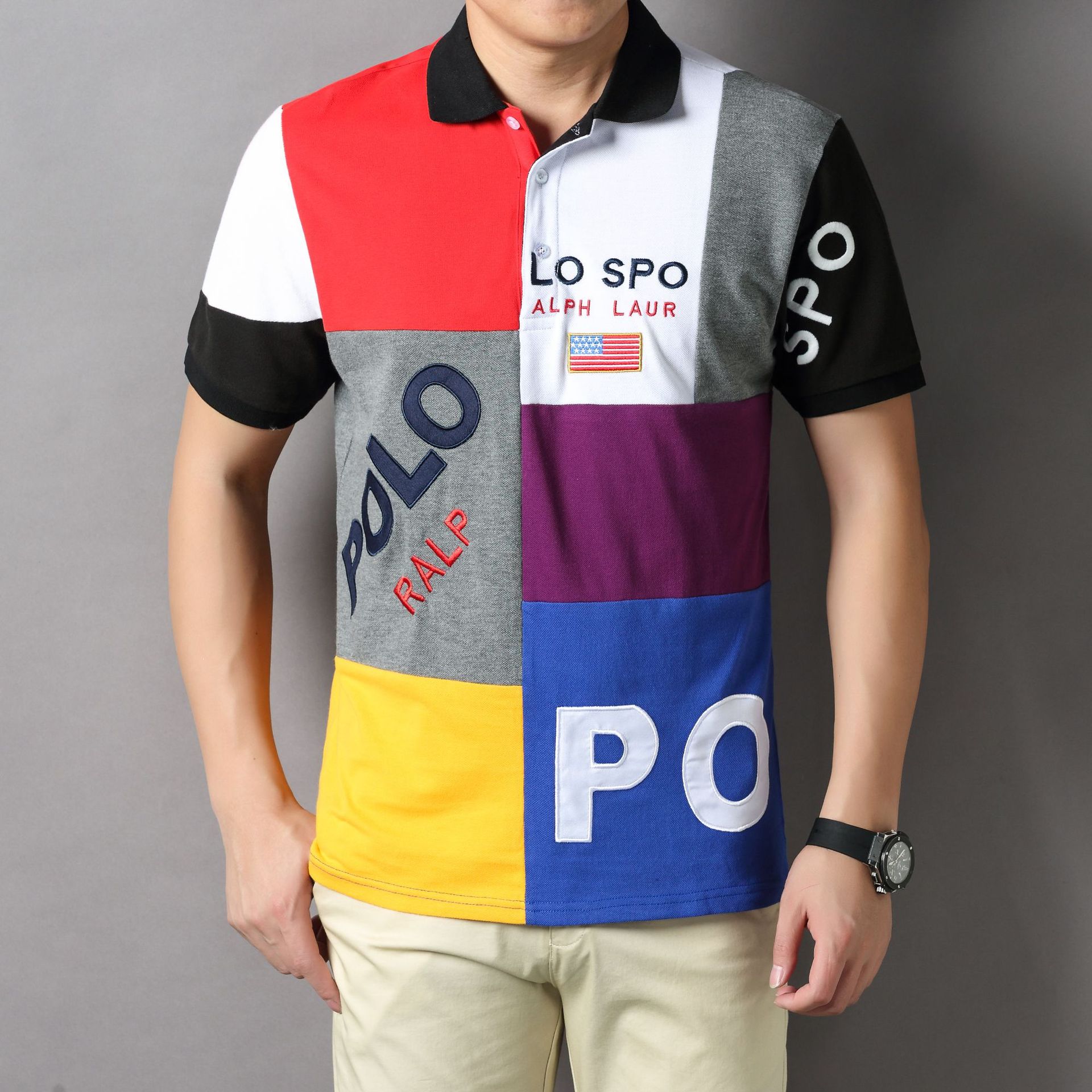 

short-sleeved POLO shirt men's cotton color matching European and American sports and leisure high-end large size S-6XL, Ts340-6