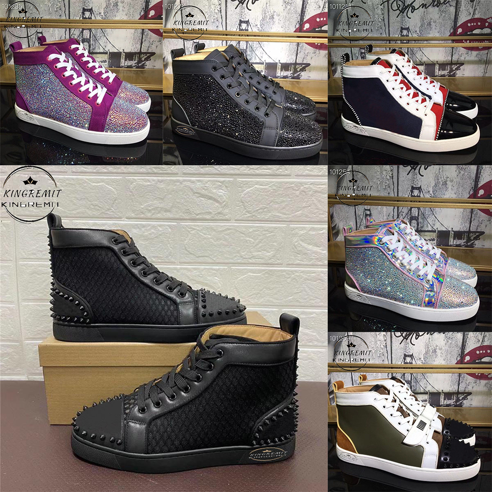 

Designer Sneakers Classic Shoes Studded Spikes Sneaker Fashion Insider Sneakers Black White Leather High Boots Women Men Shoe Size 35-48, Color 28