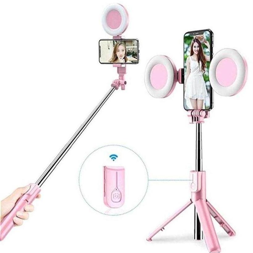 

Wireless Bluetooth Selfie Stick with Led Ring Light Foldable Tripod Monopod For iPhone Xiaomi Huawei Samsung Android Live Tripod302m