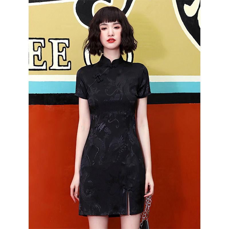 

Ethnic Clothing Sweet Girl Short Sleeve Cheongsam Vintage Dragon Qipao Vestidos Chinese Style Women Evening Party Dress Classic Sexy Robe Go