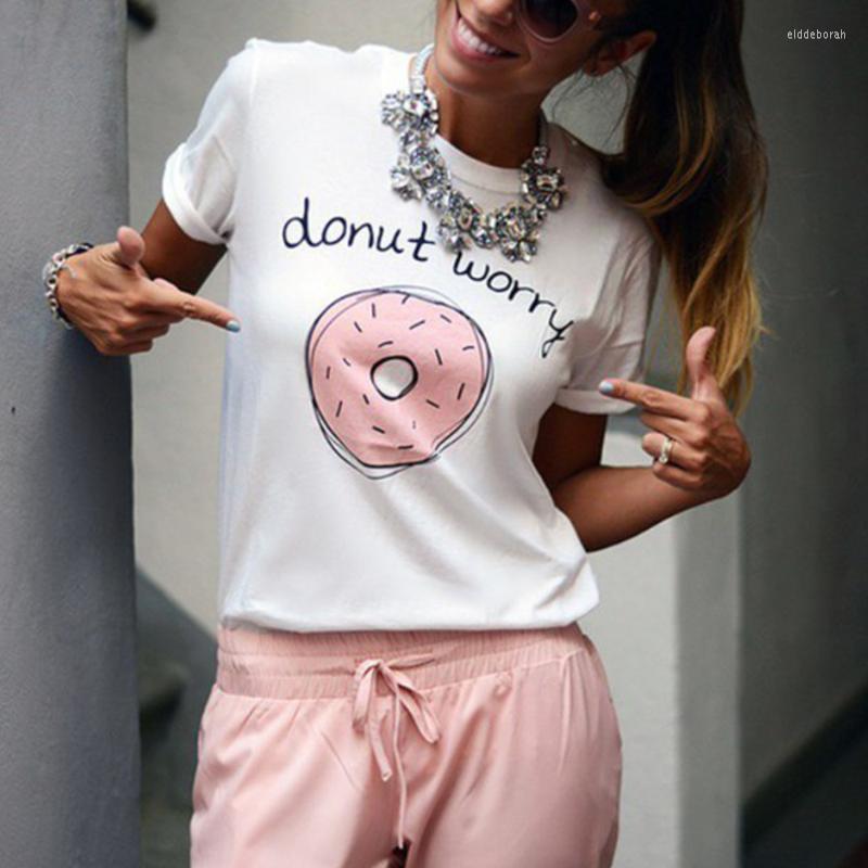 

Women's Blouses & Shirts Summer Leisure T Shirt Tops Cute Donuts Print Tshirt Fashion Sexy O-neck Women T-shirts Eldd22, White