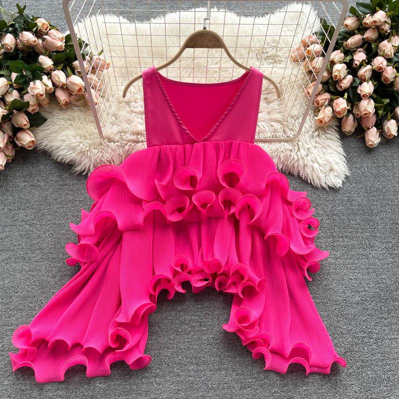 

Women's Blouses & Shirts Women Fashion 2022 Summer Haut Femme V-Neck Top Irregular Ruffled White Shirt Chic Tunics 597, Green