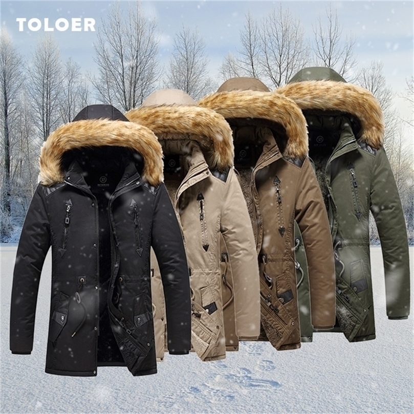 

Winter Parka Coat Men Hooded Casual Thick Warm Mens Overcoat Windproof Fur Collar Fleece Hat Detachable Male Outerwear 201209, Hq207 khaki