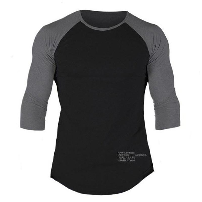 

Men's T-Shirts Men Casual Skinny T-shirt Cotton Shawl Sleeve Shirts Gyms Fitness Bodybuilding Workout Patchwork Tee Tops Male Crossfit Cloth, C2