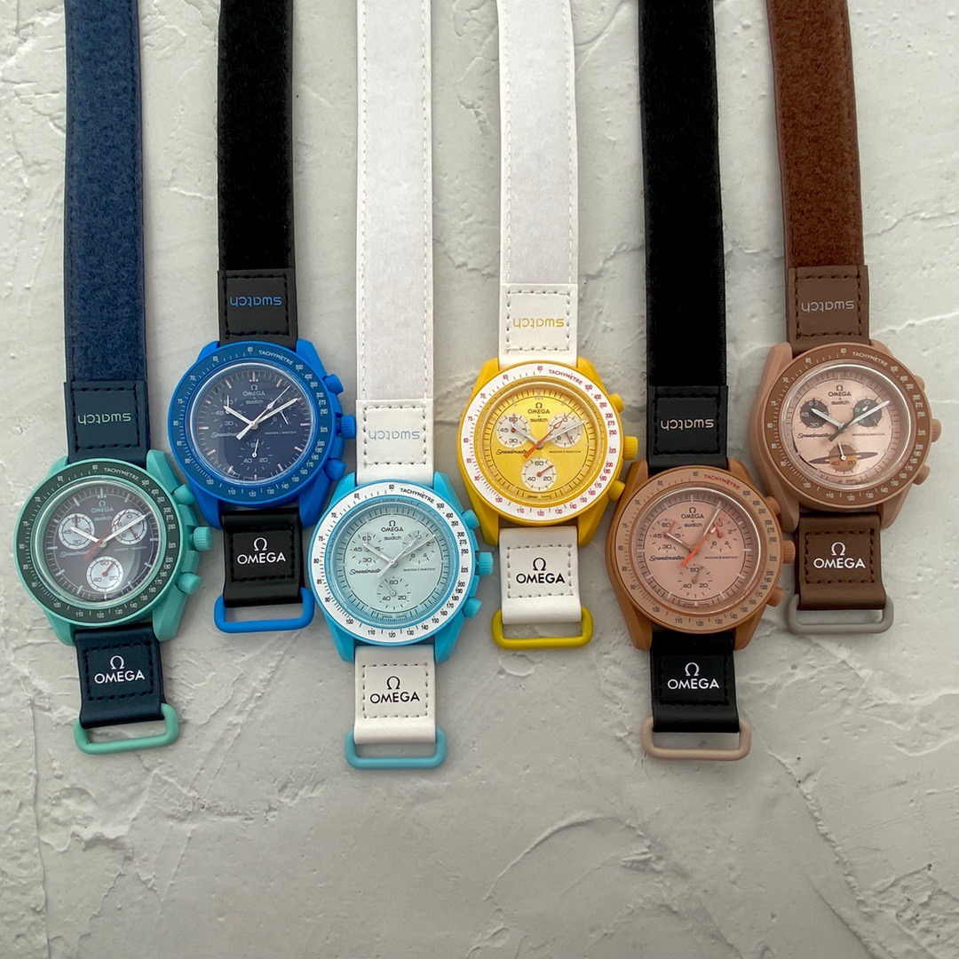 

SWatch Bioceramic Moonswatch Quarz Chronograph Mens Watch Mission To Mercury 42mm Real Black Nylon OmegsWatch James montre de luxe Limited Edition