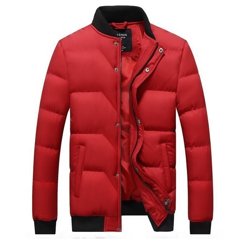 

Winter Casual Warm Jacket Men Cotton Hoodied Parka Coat Thicken Zipper Mens Jackets Clothes 201201, Red