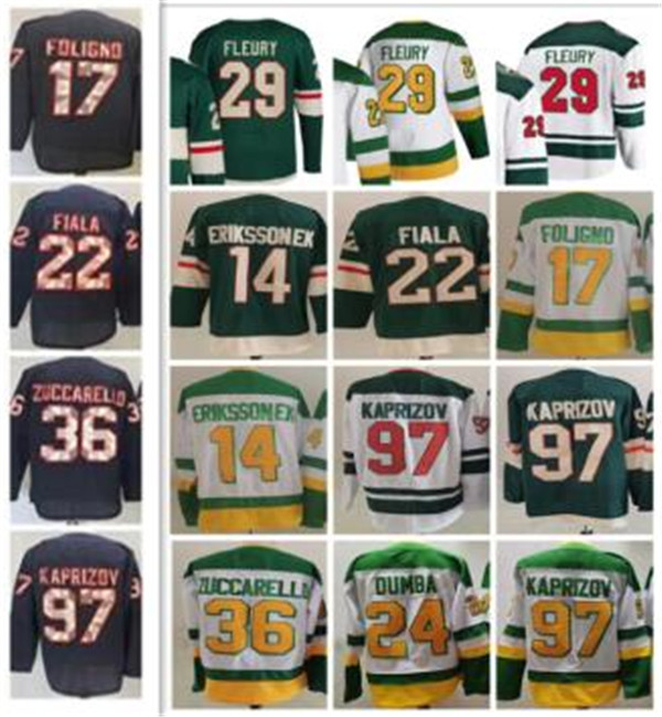 

29 Marc-Andre Fleury Hockey Kirill Kaprizov Jersey Marcus Foligno Jared Spurgeon Kevin Fiala Mats Zuccarello Matt Dumba Joel Eriksson Reverse Retro, As
