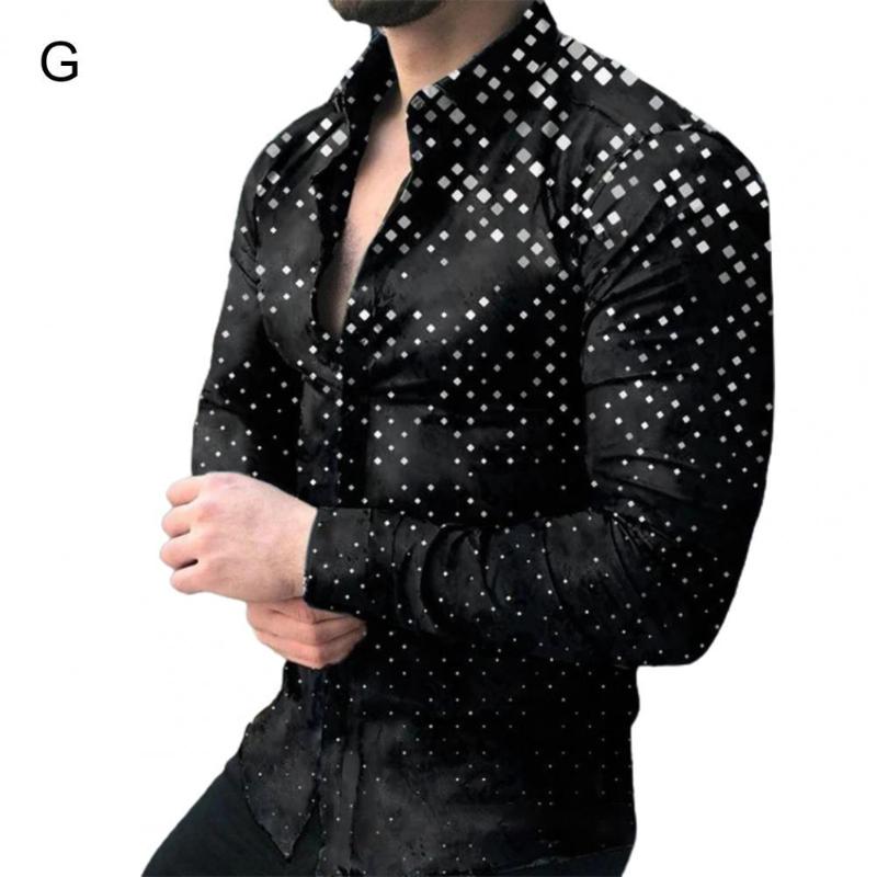 

Men's Dress Shirts Men Shirt Fashion Print Single-breasted Autumn Winter Loose-fitting Turndown Collar Top For Dating