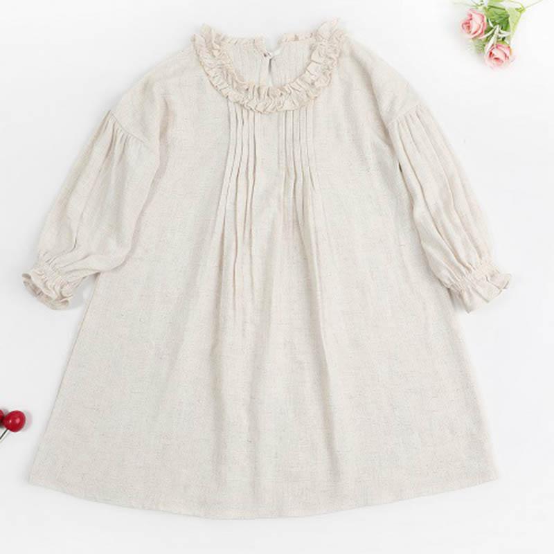 

Girl's Dresses Korean Style Cotton Linen Long Sleeve Solid Color Kids Party Dress 1-5Yrs Baby Girls Princess Spring Autumn Clothes, 903009 blue