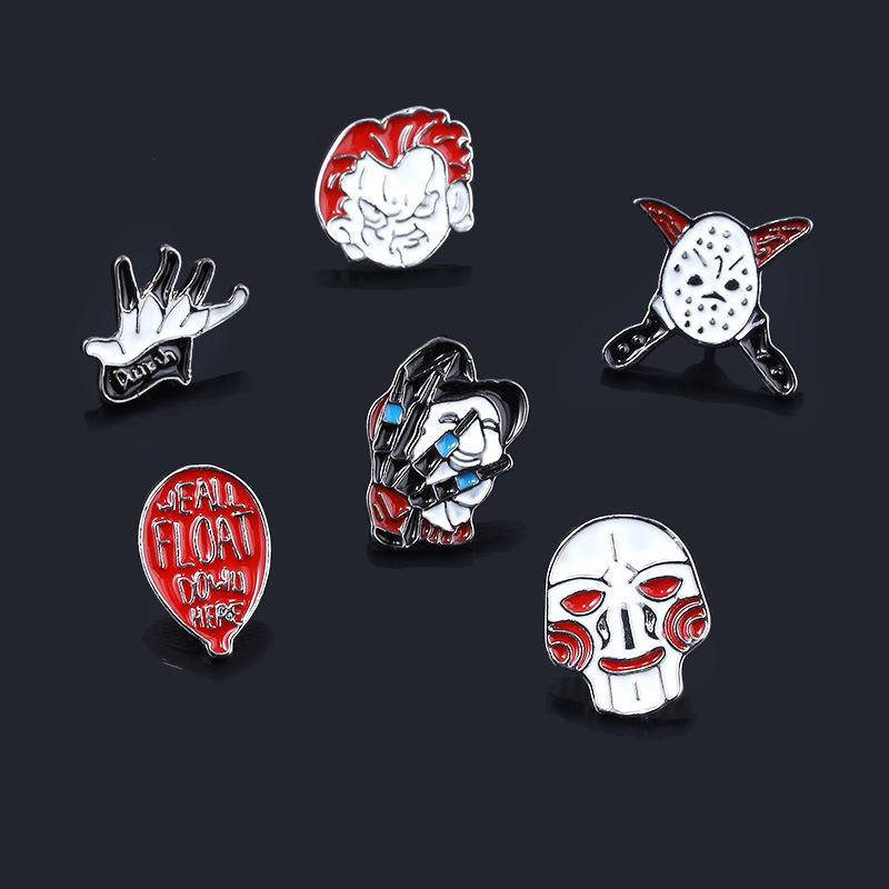 

Horror Movie Stephen King's IT We All Drink Down Here Balloon Pennywise Enamel Alloy Badge Brooch Pin Clothes Lapel Accessories, Mixed colors