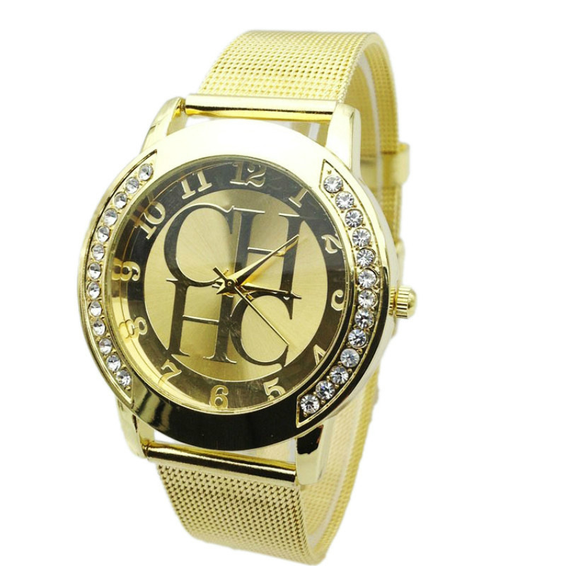 

Wristwatches Brand Gold Geneva Crystal Casual Quartz Watch Women Metal Mesh Stainless Steel Dress Watches Relogio Feminino Clock