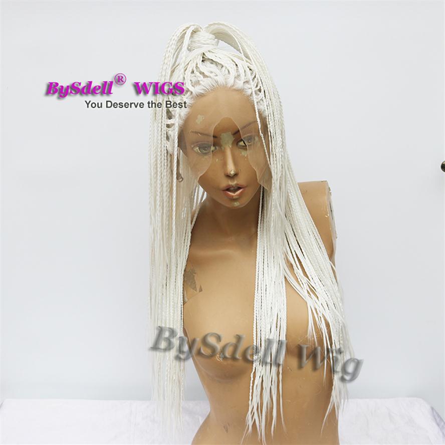 

new arrival synthetic braid hair wig Snow White color braid hair lace front wig full hand box braid hair wigs for black women326A