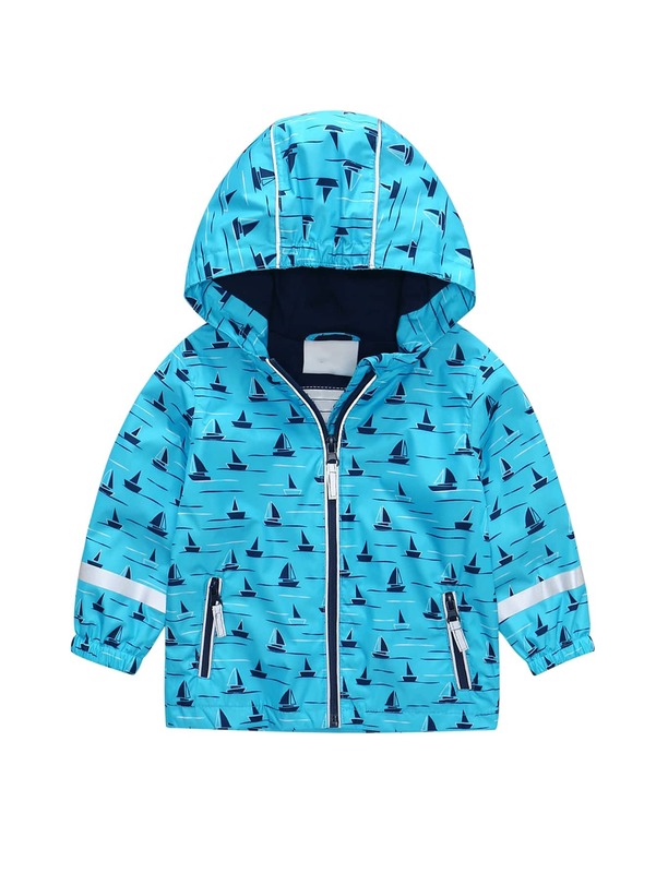 

Toddler Boys Sailboat Print Zip Pocket Hooded Jacket SHE, Mint blue