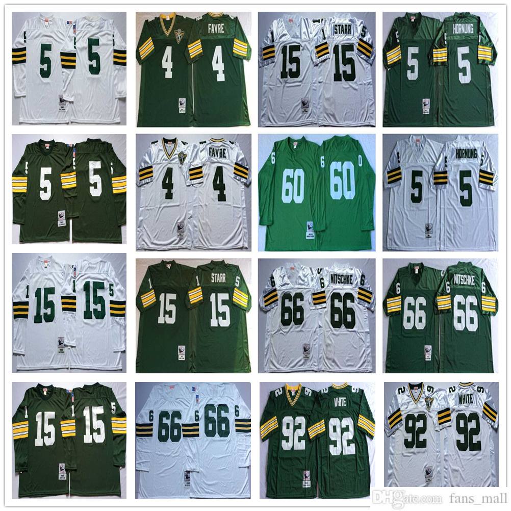 

NCAA 75th Mitchell and Ness Vintage Football 92 Reggie White Jerseys Retro Stitched 4 Brett Favre 5 Paul Hornung 15 Bart Starr Ray Nitschke Jersey Green White, Same as picture