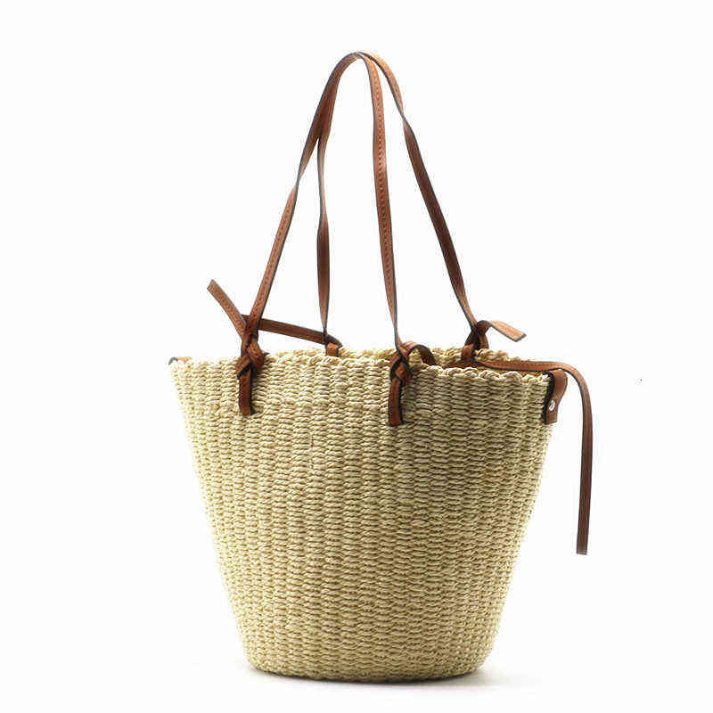 

Cylinder One Shoulder Straw Woven Bag Tourism Vacation Beach, Camel