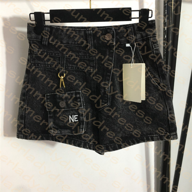 

Denim Shorts Embroidery Letter Cargo Shorts Summer Women High Waist Short Jeans Detachable Pocket, Black