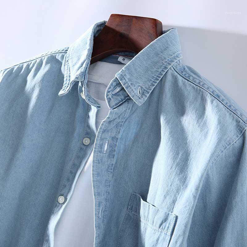 

Denim Shirts Men 2022 Spring Summer Solid Soft Cotton Long-sleeved Blue Casual Shirt Men' Slim Tops