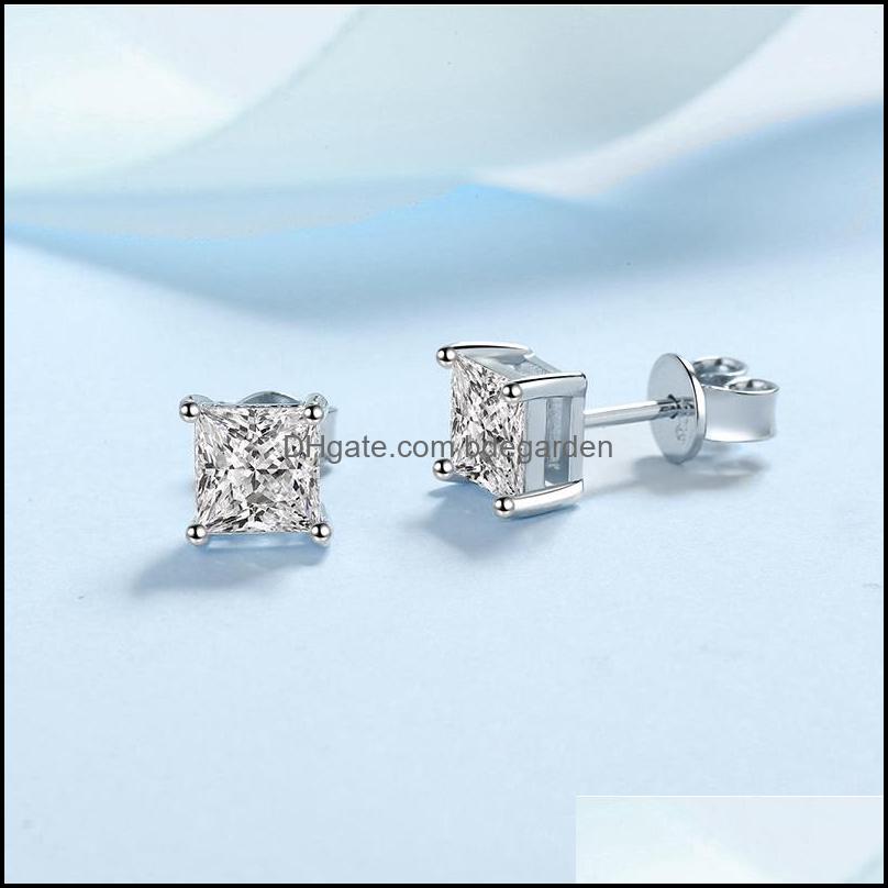 

Stud Earrings Jewelry Princess Cut 2Ct Diamond Test Passed Rhodium Plated 925 Sier D Color Couple Gift 220211 Drop Delivery 2021 J3Dq8