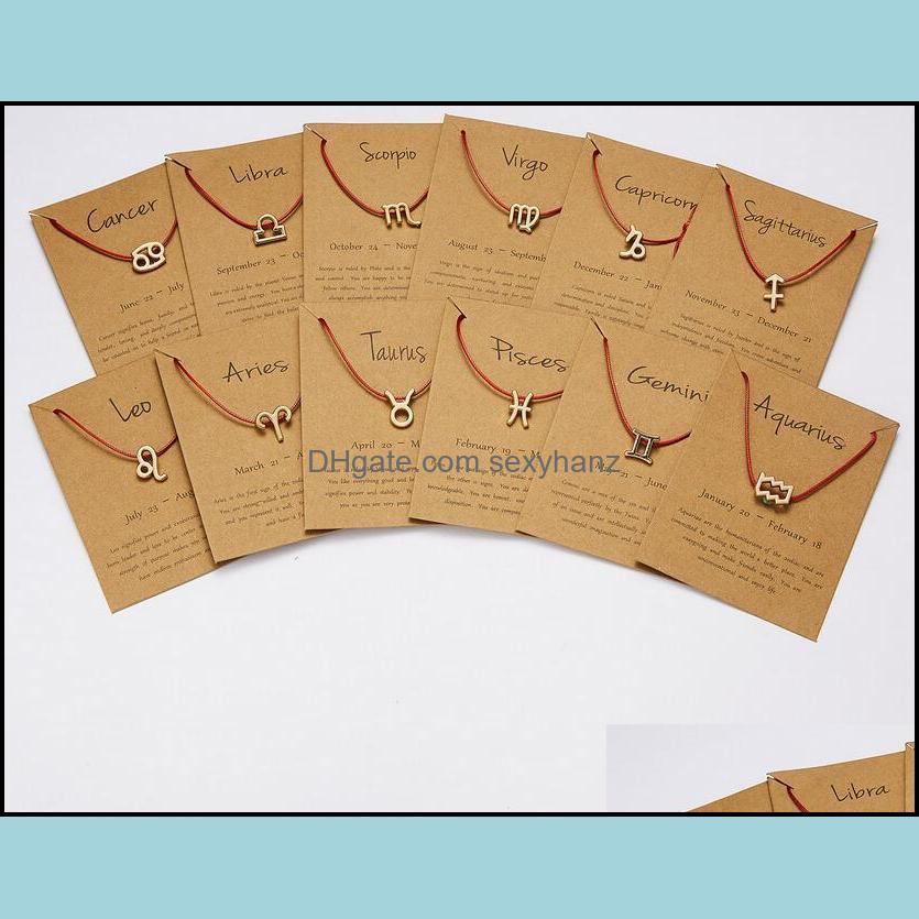 

Charm Bracelets Jewelry 12 Zodiac With Card Constellation Horoscope Red Black Rope Chains Bangle For Women Men Birth Day Gift Wholesale Drop