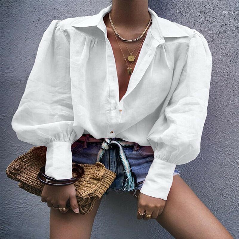 

Fashion Solid Women Clothes Chiffon Lantern Long Sleeve Loose Ladies Summer Autumn Casual Buttons Blouse Tops Women' Blouses & Shirts, Black