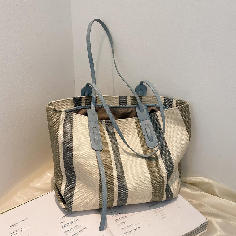 

Evening Bags Women's Bag Fashion Strip Shoulder Large Canvas Work Totes Handbag Purses, Black