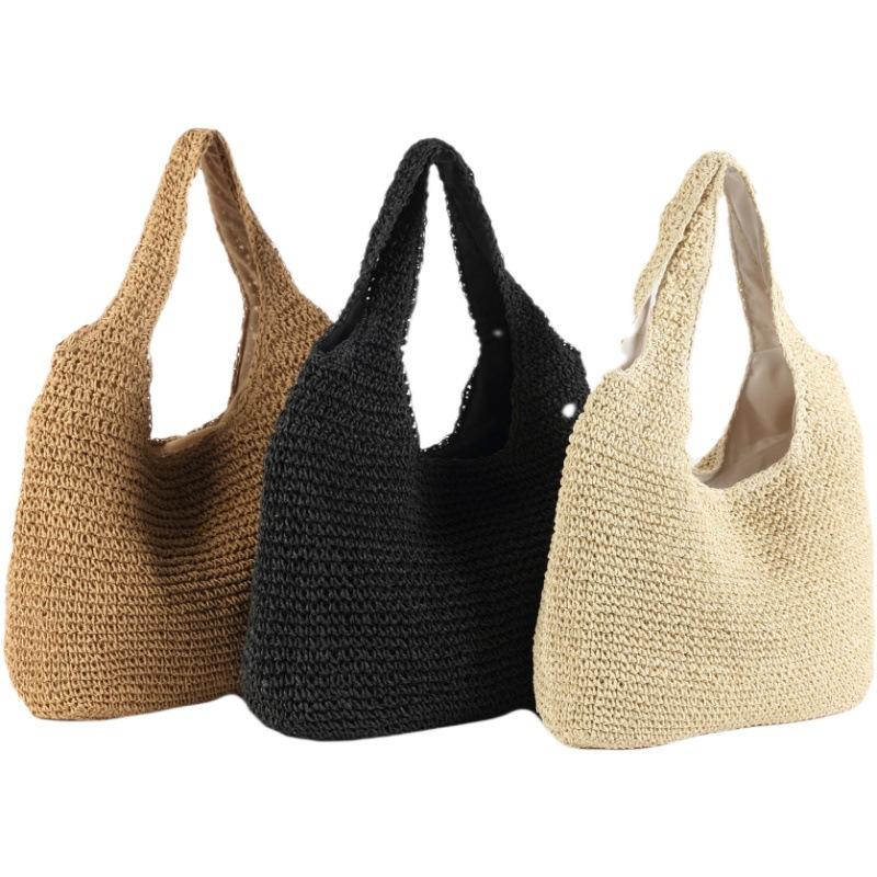 

Evening Bags Women Beach 2022 Summer Woven Straw Party Shoulder Travel Luxury Tote Fashion Simple Large Cosmetic Bucket Female HandbagsEveni, Beige