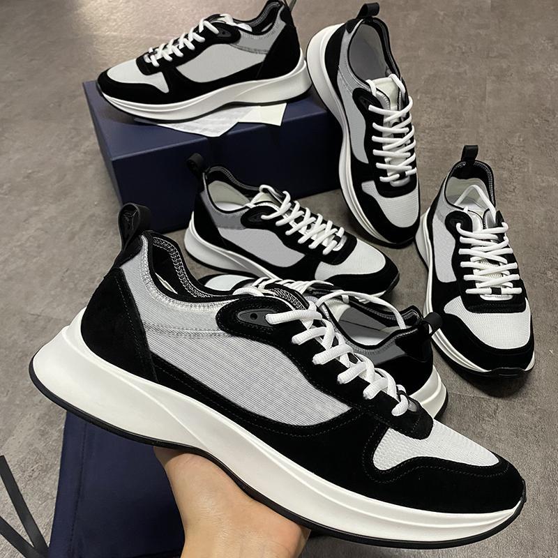 

Mens Shoes Black Grey B25 Oblique Runner Shoes Vintage Platform Genuine Leather Men Trainers White Mesh Breathable Outdoor Shoes With box NO56