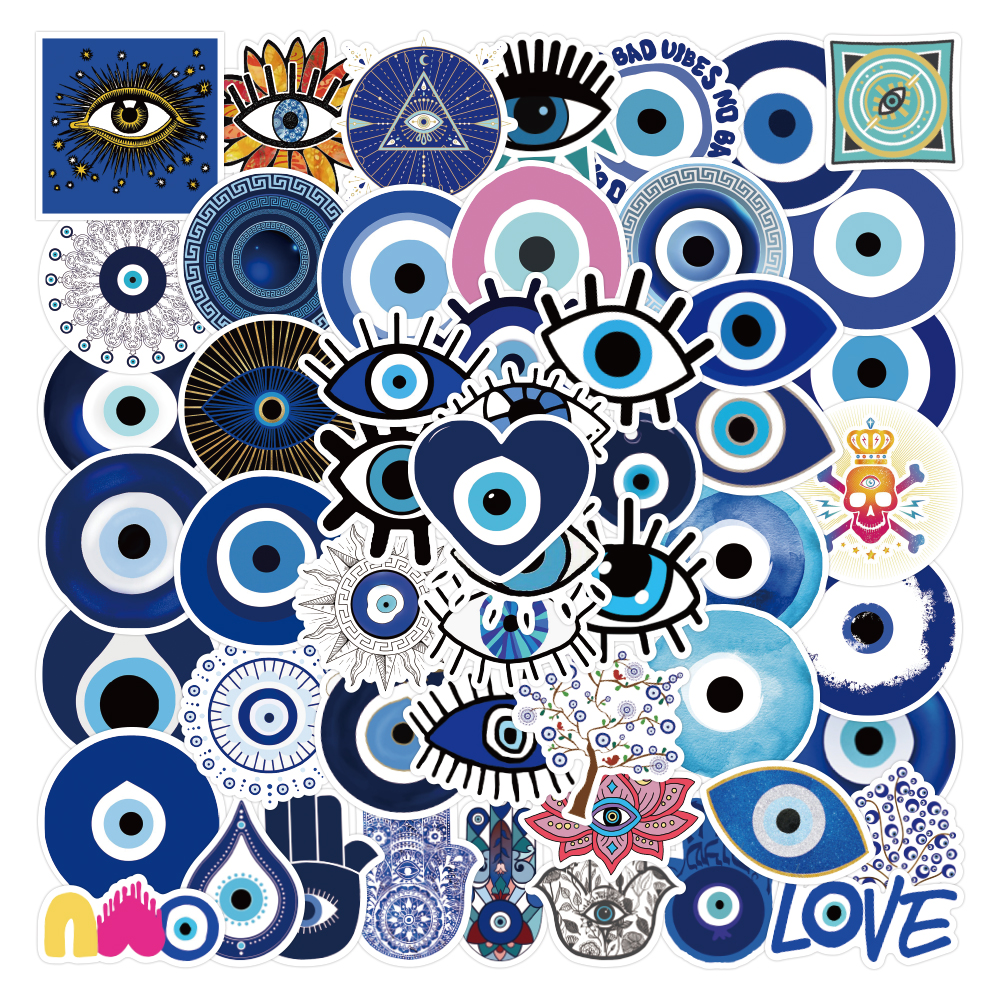 

50 Pcs Stickers Pack Evil Eye Vinyl Colorful Waterproof For Water Bottle Laptop Bumper Car Bike Luggage Guitar Skateboard