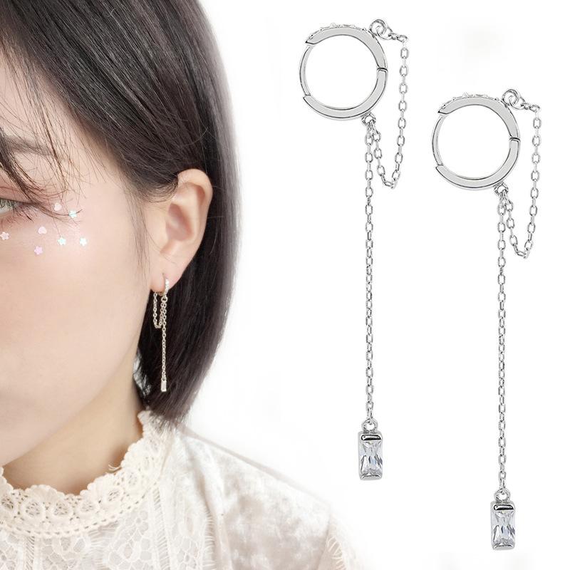 

Clip-on & Screw Back 1 Piece Long Chain Ear Cuff Clip Earring Crystal Tassel For Women Fashion Silver Color Jewelry Earcuff