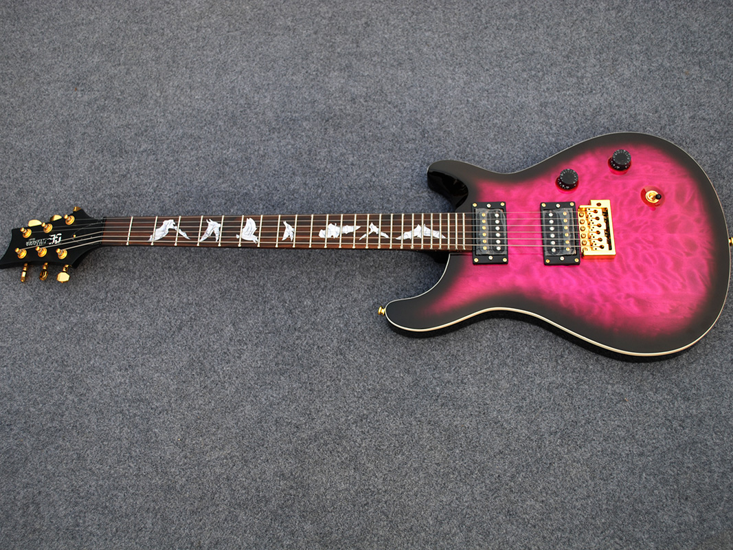 Custom quilted Maple top PRS electric guitar, fingerboard bat Mosaic guitar, metal accessories-image-760838512