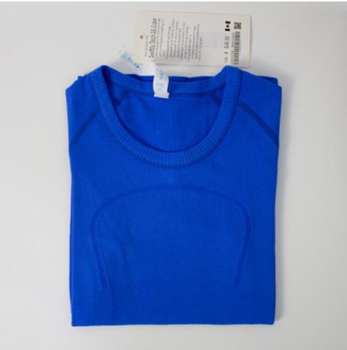 

lu Short Sleeve Yoga Outfits Shirt O Neck Sports T-shirt Women Fitness Knitted High Elastic Breathable