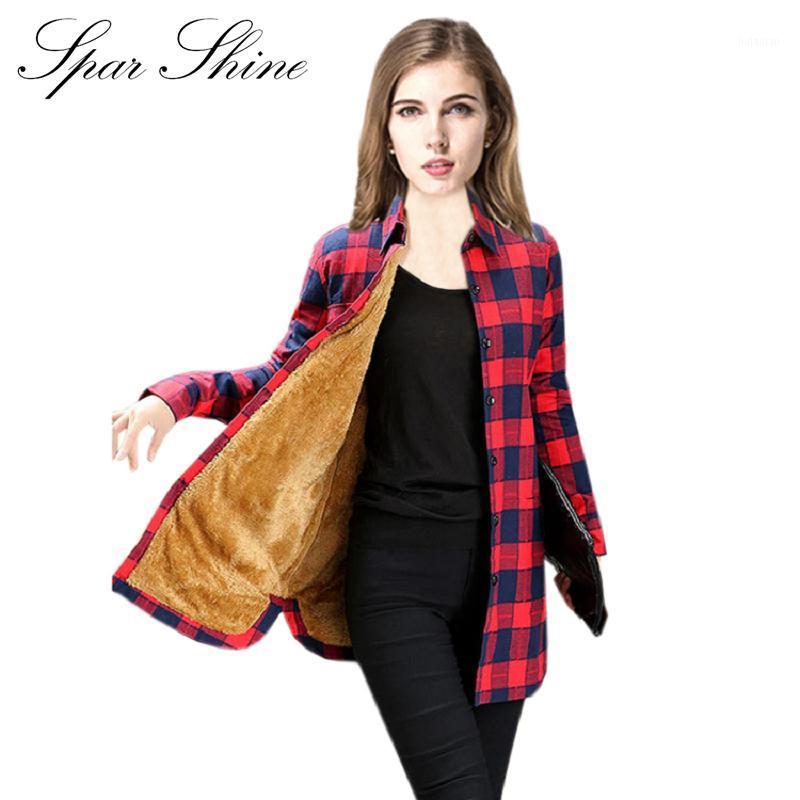 

Women Plaid Flannel Shirts Blusa Camisa Femininas Winter Cotton Full Thick Velvet Blouses Female Fashion Longer Shirt Women's &, 4jacquardgrayanger
