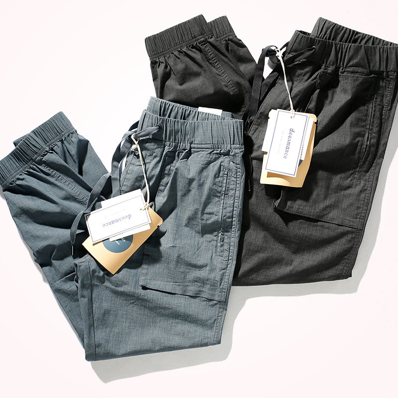 

Summer Thin Casual Pants Men's Lightweight Quick Drying High Elastic Waist Drawstring Binding Outdoor Cargo Pants Capris, Black
